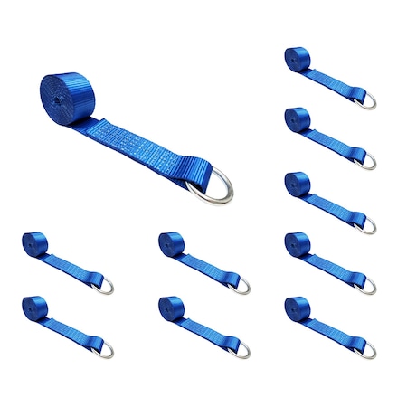 Tie 4 Safe 2" x 10' Lasso Strap w/ O Ring Auto Tie Down Wheel Lift Tow Truck Trailer, 10PK TWS21-510-W9-BU-C-10